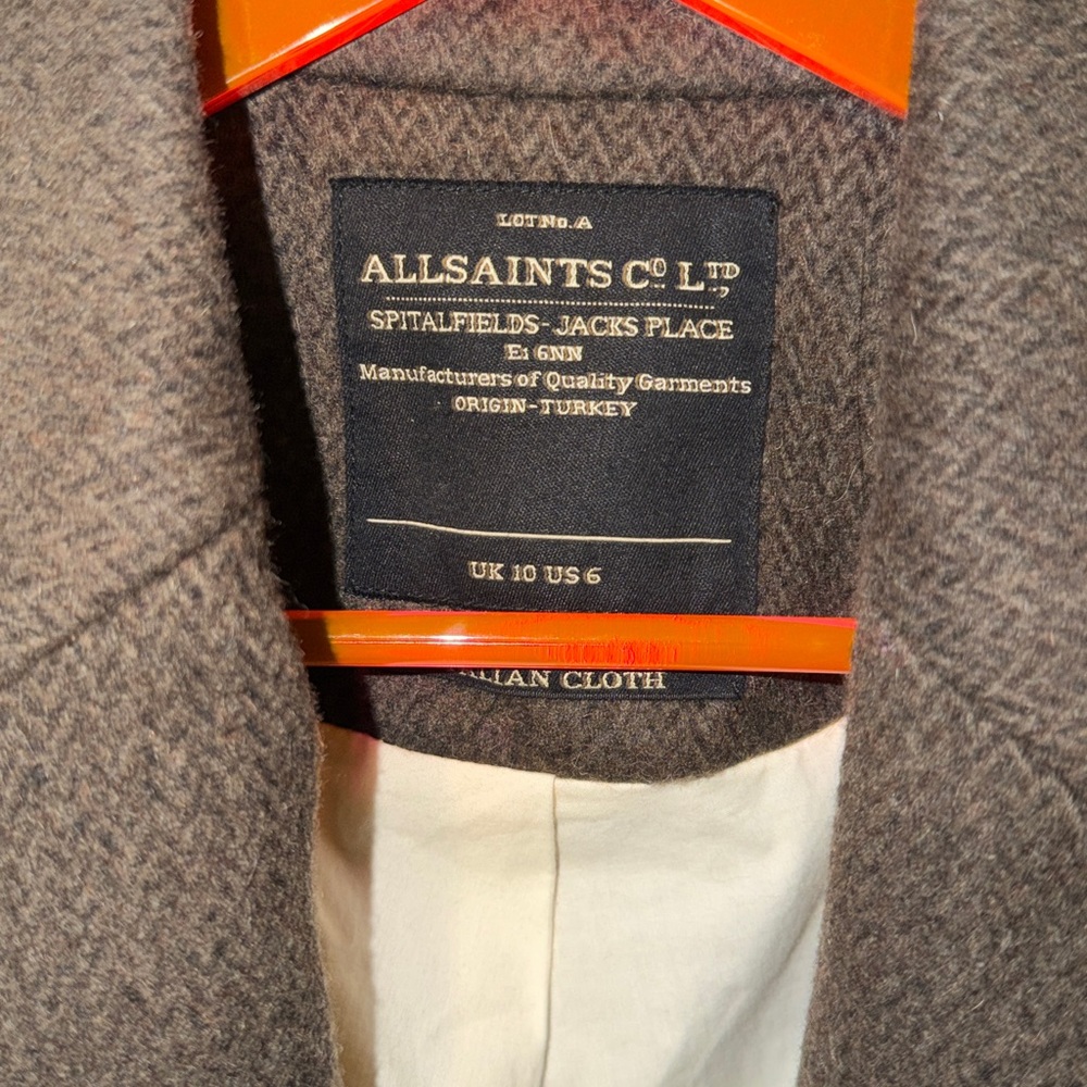 AllSaints Brown Wool Blend Tailored Blazer Jacket Size US 6 - Picture 3 of 6
